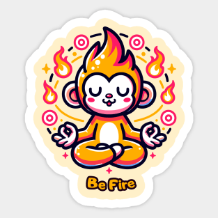 Elemental Meditating Monkey Be Fire T-Shirt Sticker